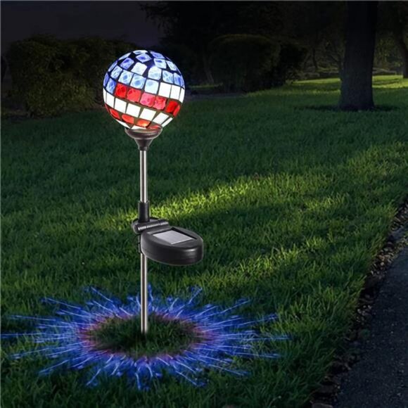 Solar Powered Garden Light Stakes,Mosaic Globe 4th of July Stake Solar Light - Picture 7 of 8